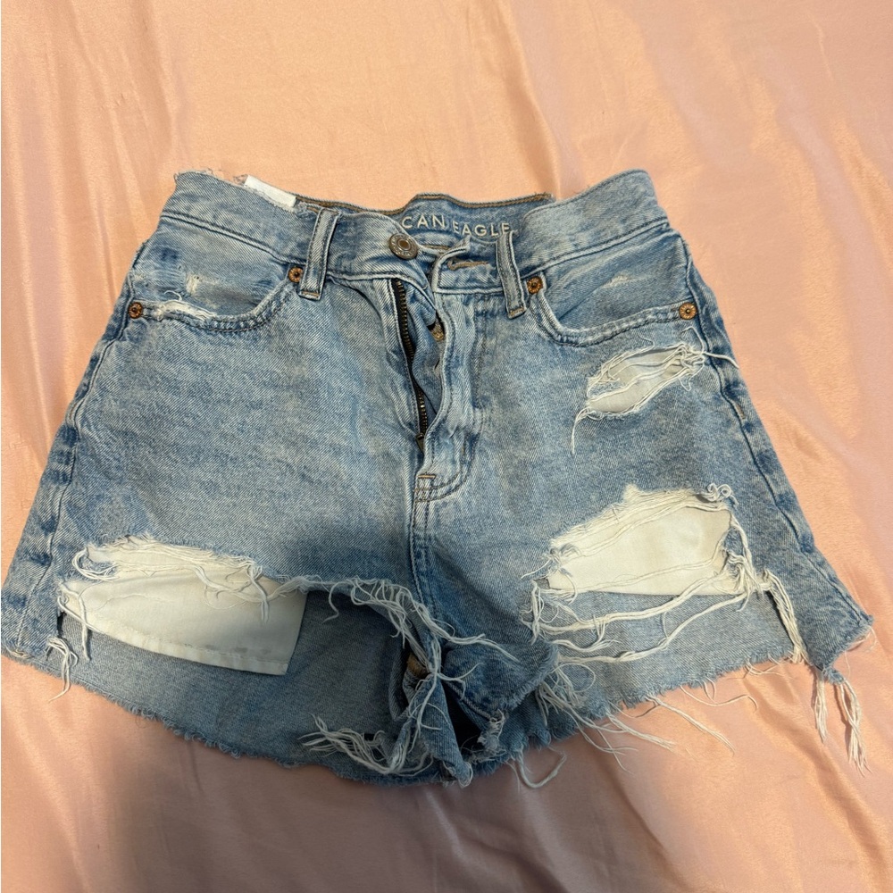 American Eagle Outfitters Women's Blue Distressed Denim Shorts